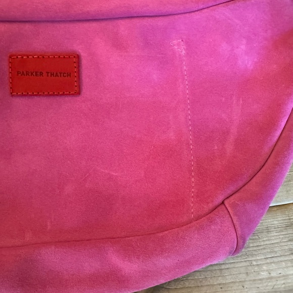 Parker Thatch Pink Suede Sling Crossbody Bag with Red Accent - Picture 9 of 9